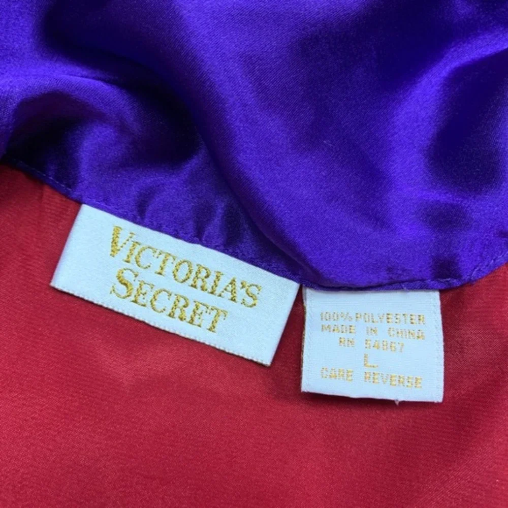 Vintage Victorias Secret Nightgown‎ Shirt Womens Large Red Purple Satin Button